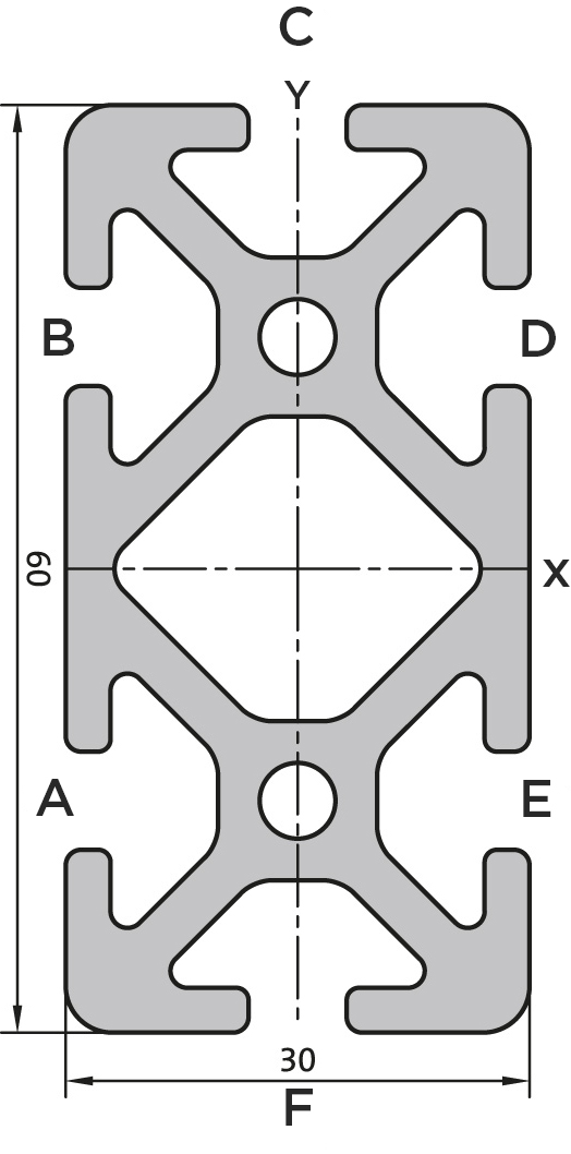 Aluminium profile 30x60