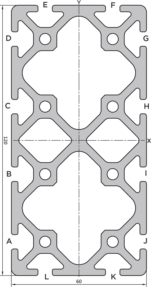 Aluminium profile 60x120